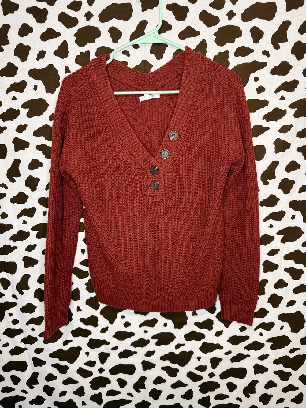 Maurices Women's S Rust Rib-Knit V-Neck Button Pullover Sweater